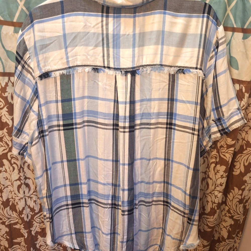 Brand New Cato Lightweight flannel top blue and white Size